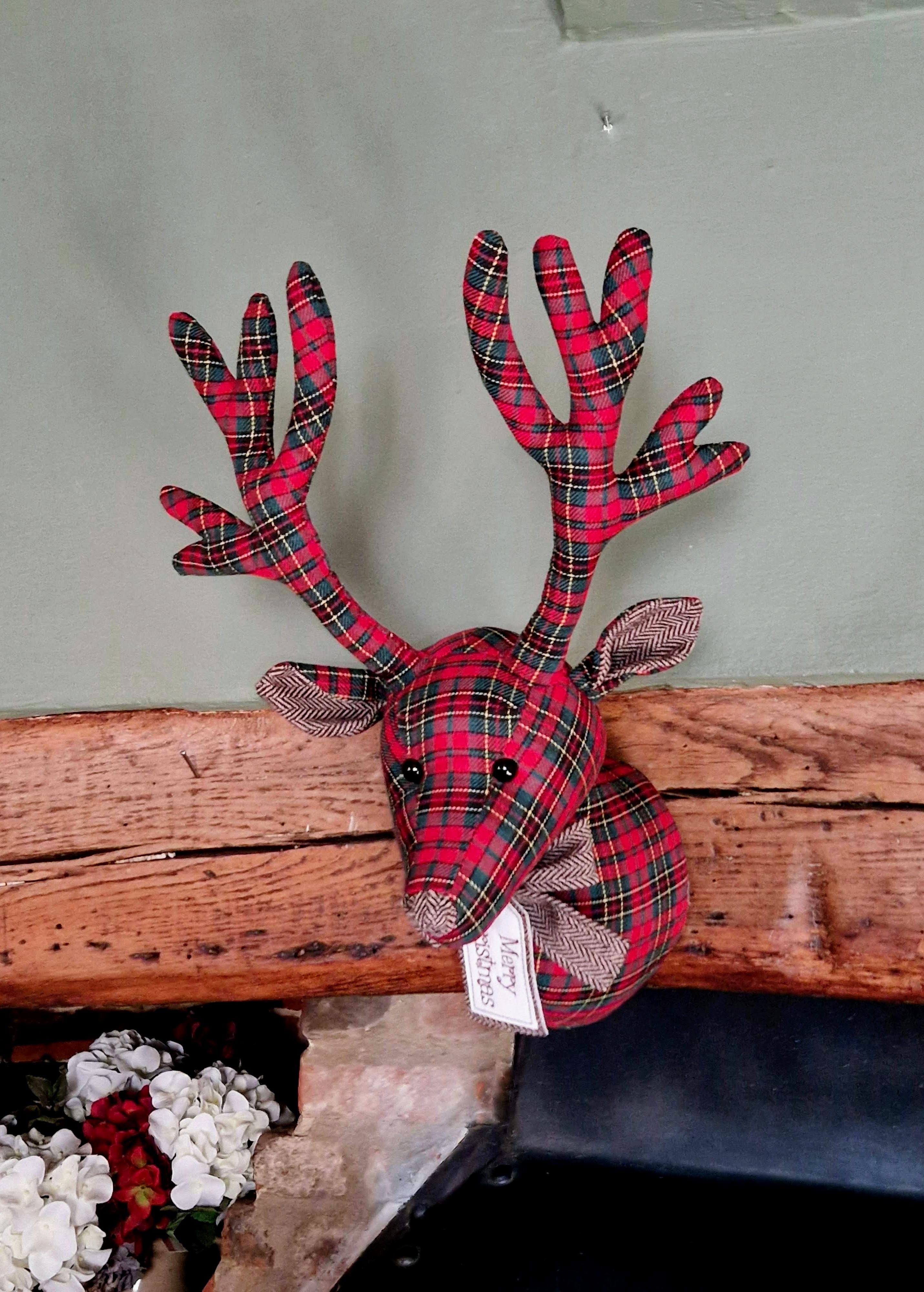 Red Tartan Trophy Reindeer Head